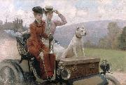 Les Dames Goldsmith au bois de Boulogne en 1897 sur une voiturette Julius LeBlanc Stewart